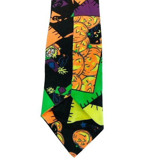 Halloween Orange Pumpkin Ghost Mens  Black Cat Neck Tie 54 inches - Picture 3 of 3